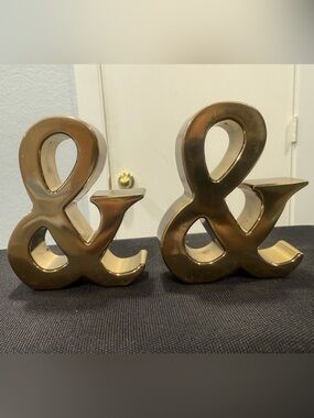 Set of 2 Brass Ampersand Decorative Accent - Gold Solid Heavy 3” H